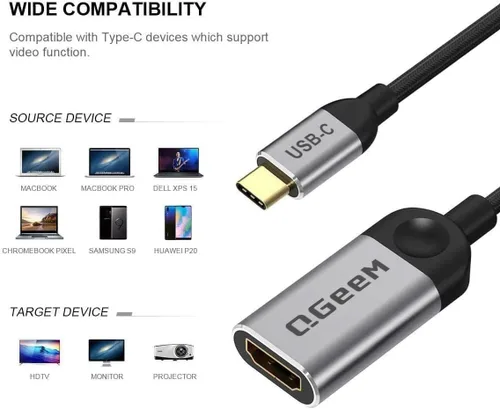 Miniatura 2 de QGeeM Cable adaptador USB C a HDMI 4K, adaptador USB tipo C a HDMI [Thunderbolt 3/4] HDMI para Laptop MacBook Pro/Air, iPhone 15 16 17 Pro max, Dell