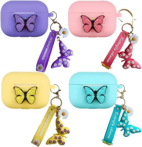 Miniatura 7 de Funda de mariposa AirPods Pro, funda de silicona a prueba de golpes 3D para Airpods 3, llavero para mujeres y niñas, regalo compatible con Apple