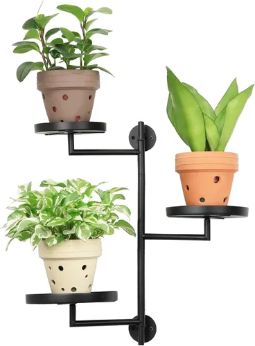 Miniatura 12 de Estantes giratorios de ventana para múltiples plantas en interiores, soporte de esquina de metal de 2 niveles negro soporte flotante para pared