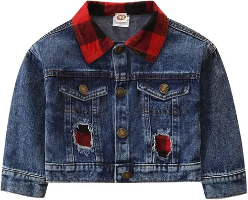 Miniatura 7 de IBAKOM Chaqueta de mezclilla para niña, chaqueta de mezclilla azul para niños, con botones, otoño e invierno, abrigo con capucha rasgada, ropa
