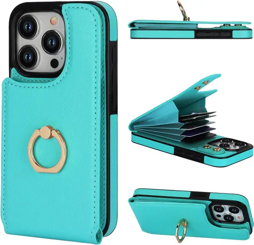 Miniatura 13 de Folosu Funda compatible con iPhone 15 Pro con soporte para tarjetas, rotación de 360°, soporte de anillo de dedo con función atril, bloqueo RFID