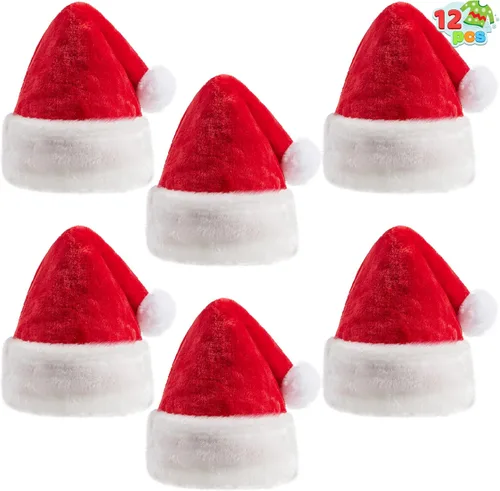 Miniatura 2 de JOYIN 12 PCS Sombreros de Papá Noel, Sombreros de Navidad de Terciopelo Rojo Afelpado con Puños Blancos como Regalo para Adolescentes, Adultos