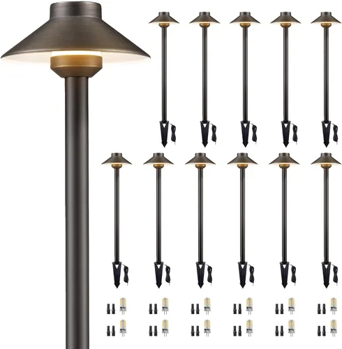 Miniatura 16 de Gardenreet Luces de camino de latón para exteriores, iluminación de camino de paisaje de bajo voltaje con cable, luz LED de pasarela de 12 V