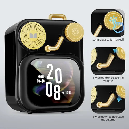 Miniatura 5 de Altavoces Bluetooth Monster S350, Altavoz Inalámbrico Portátil con Pantalla Táctil, Bluetooth 6.0, Altavoz de Regalo Retro con Mensaje y Alarma