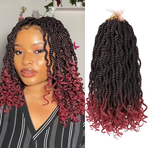 Miniatura 30 de Leeven Cabello de Ganchillo Rizado Senegalés de 12 Pulgadas, 8 Paquetes Trenzas de Ganchillo Cortas Ombre Marrón, Trenzas Havana Pequeñas #T30