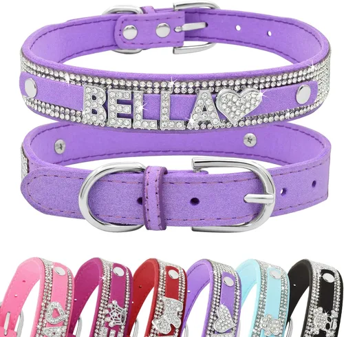 Collar de perro de cristal Senristar personalizado con nombre brillante, collar de perro personalizado con brillantes rinestones para perro pequeño,