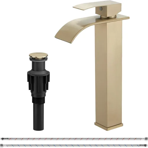 Miniatura 11 de Grifo de fregadero de recipiente con cascada, grifo de baño mate negro de acero inoxidable, alto, de una sola manija, un agujero, montaje