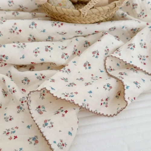 Miniatura 28 de BuLuTu Manta de 4 capas para niños pequeños, 100% algodón muselina, mantas de cama para niños, niñas, niños, con bonito patrón de flores de hibisco