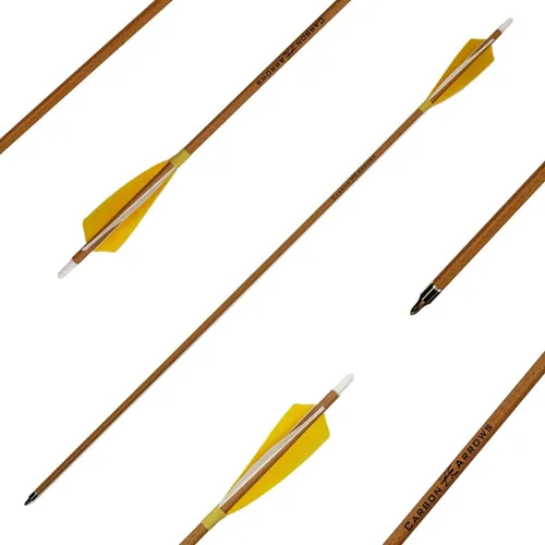 Miniatura 2 de Letszhu Flechas de carbono con arco 500 lomo con plumas reales helicoidales y puntas extraíbles para arco recurvo compuesto (paquete de 6)