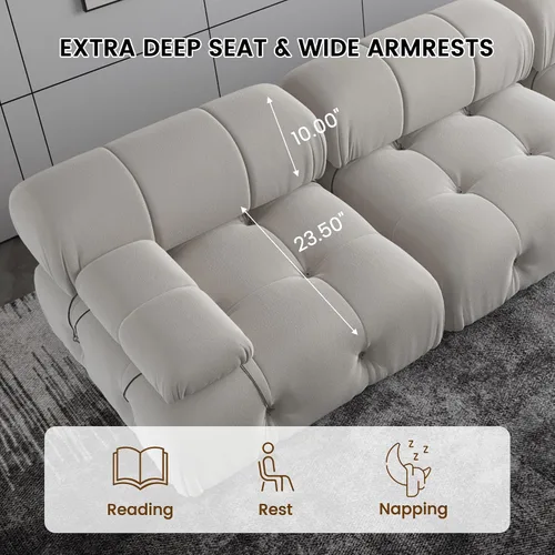 Miniatura 5 de Sofá modular seccional, sofá de terciopelo, asiento medio, beige