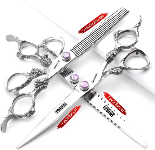 Miniatura 2 de Tijeras profesionales de peluquería de 7 pulgadas, 7.5 pulgadas, 8 pulgadas, 9 pulgadas, tijeras de dragón para corte de pelo (7 pulgadas, 3 piezas)