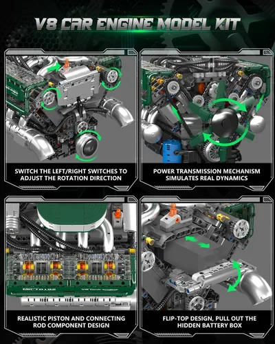 Miniatura 4 de Mould King 10182 V8 - Kit de bloque de motor de gasolina con doble turbo y ocho cilindros, tecnología de motor V8, kit de bloques de abrazadera