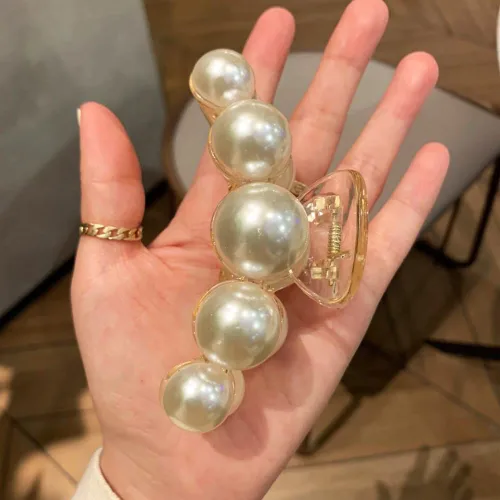 Miniatura 2 de Pinzas de pelo con perlas de sujeción fuerte para mujer, pinzas antideslizantes de plátano champán para peinado grueso y fino y uso diario