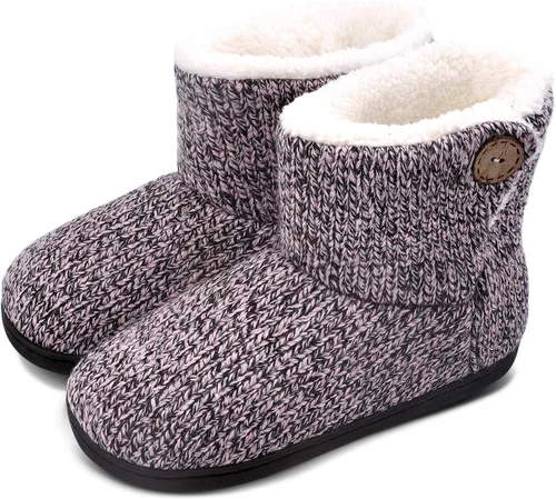 Parlovable Pantuflas tipo botín para mujer, con forro de felpa de punto cálido, cómodas, de espuma viscoelástica, sin cordones, cómodas,