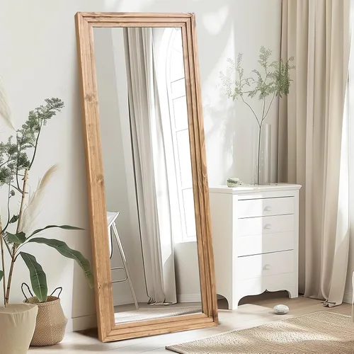 Miniatura 17 de Espejo de longitud completa de 65 x 22 pulgadas con marco de madera maciza para piso con soporte para colgar, poner de pie o apoyar contra la pared