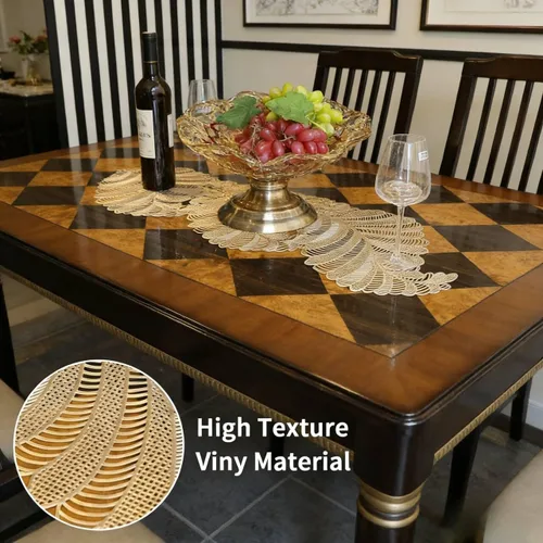 Miniatura 6 de FAVE Caminos de mesa dorados de 36 pulgadas resistentes al calor, camino de mesa de vinilo en forma de hoja, impermeable, lavable, manteles