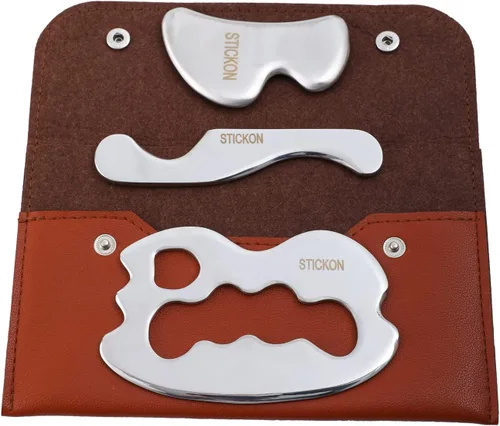 STICKON Juego de herramientas de masaje de acero inoxidable 3 en 1, kit de herramientas de masaje de raspado y herramienta IASTM para terapia