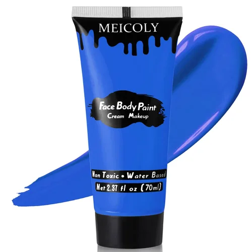 MEICOLY Pintura facial y corporal en crema azul real, tubo grande de 2.37 oz a base de agua, pintura corporal completa para adultos y niños, tubo