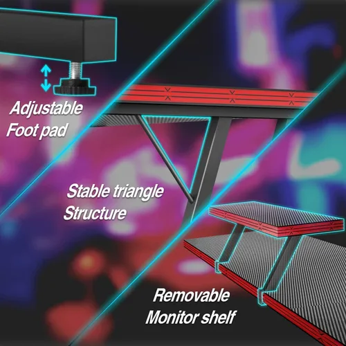 Miniatura 6 de VICTONE Escritorio para juegos en forma de L, escritorio de esquina con soporte para monitor, mesa de computadora para computadora para oficina