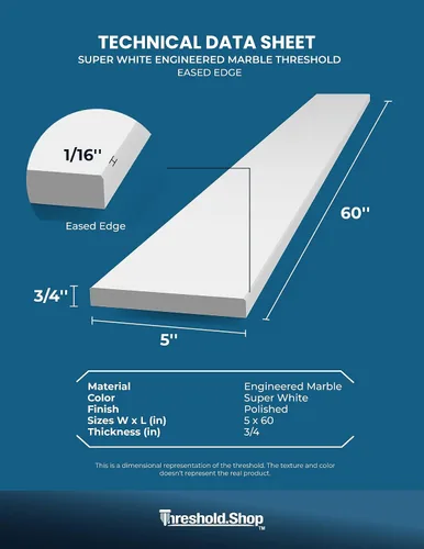 Miniatura 27 de Umbral de Mármol Artificial Súper Blanco para Bordillo de Ducha, Protector contra Salpicaduras de Tocador de Baño, Alféizar de Ventana, Transiciones