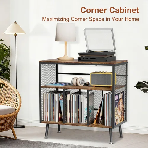 Miniatura 2 de VyGrow Soporte para tocadiscos con almacenamiento de vinilo, soporte para tocadiscos de 3 niveles con capacidad para hasta 220 álbumes, estante