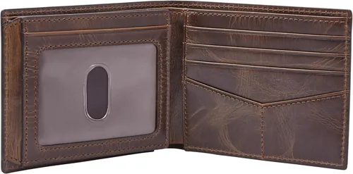 Miniatura 2 de Fossil Derrick - Cartera plegable de piel con bloqueo RFID y ventana de identificación abatible para hombre