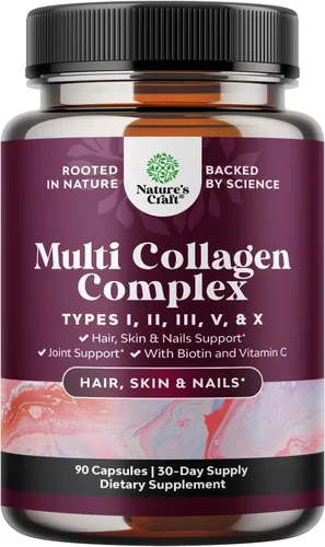 Advanced Multi Collagen Complex – Ageless - Suplementos de péptidos de colágeno múltiple con tipo 1 2 3 5 y X y biotina para el cabello, la piel y