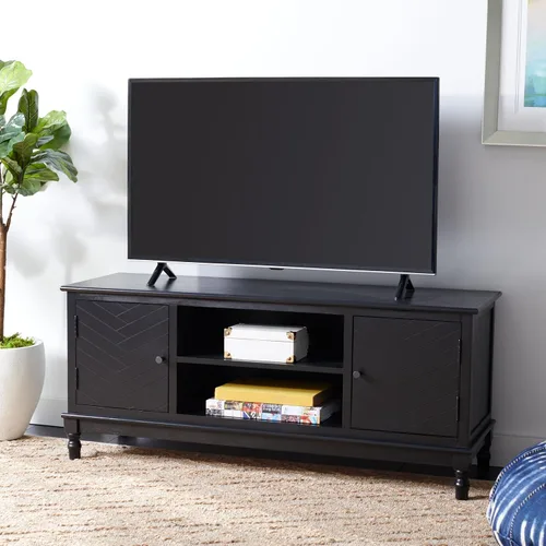 Miniatura 2 de SAFAVIEH Home Collection Magnolia - Soporte para TV con 2 puertas, 2 estantes, color negro, para sala de estar, dormitorio, sala de juegos, TV