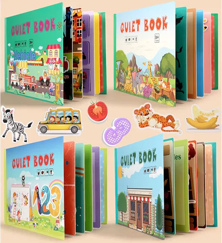 Miniatura 8 de Paquete de 4 libros silenciosos para niños pequeños, libro Montessori ocupado para niños con dinosaurio, mar, viajes, actividades de aprendizaje 4