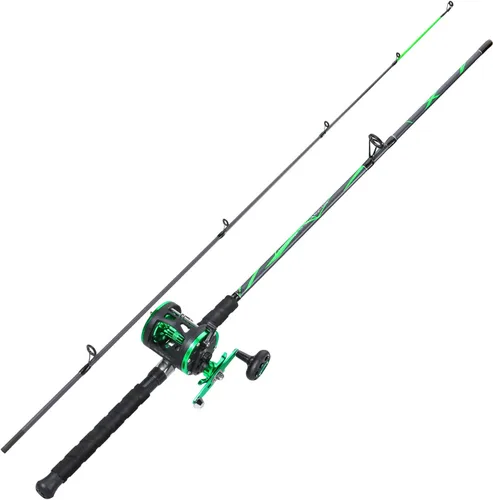 Miniatura 2 de Sougayilang Caña de Pescar de Vidrio Progresiva Combo de Carrete Convencional Medio Pesado para Bagre, Salmón y Steelhead-7'0" Verde- Diestro