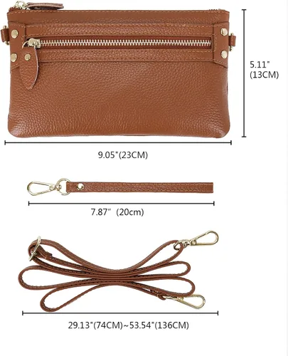 Miniatura 7 de YALUXE Clutch Wristlet - Cartera de piel auténtica con bloqueo RFID y cadena de hombro