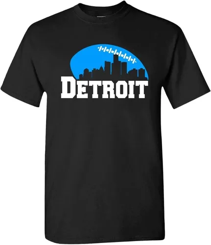 Xtreme Apparrel City Skyline - Camiseta de hombre para los aficionados al fútbol americano Detroit - Camisa negra