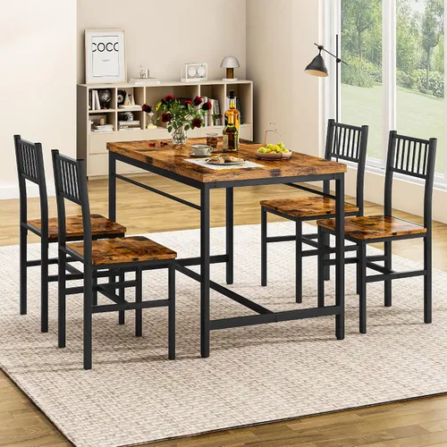 Miniatura 4 de Lamerge Juego de mesas de cocina para 4, juego de mesa de comedor rectangular con 4 sillas de respaldo, juego de mesa de comedor de 5 piezas