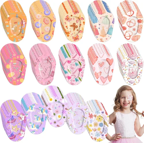 Miniatura 8 de 75 parches para ojos para niños, 15 estilos lindos, parches adhesivos de algodón suave y transpirable para ambliopía y ojo vago, vendajes