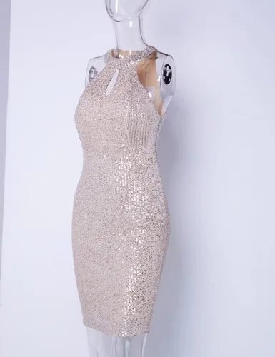 Miniatura 5 de A ARFAR Vestido de fiesta de noche para mujer, vestido sin mangas con lentejuelas, cuello halter, vestido largo formal, vestidos de fiesta