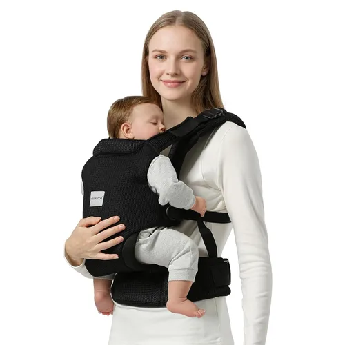 MISSWISDOM Portabebés para bebé de recién nacido a niño pequeño, portabebés ajustable fácil para niños pequeños de 3 a 13.6 kg, portabebés Negro