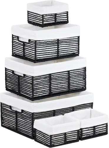 Miniatura 18 de Vagusicc Cesta de almacenamiento de mimbre, cesta de cuerda de papel tejida a mano, cesta rectangular pequeña para organizar, contenedor de Beige