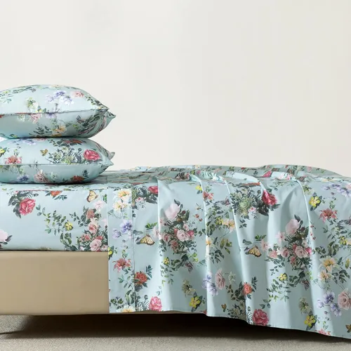 Miniatura 64 de FADFAY Juego de sábanas tamaño King, 100% algodón, elegante ropa de cama de granja con hojas verdes menta y flores blancas, sábana suave