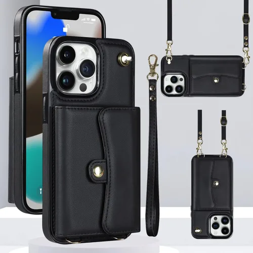 Miniatura 8 de Funda para iPhone 13 de 6.1 pulgadas, bolso cruzado con correa de hombro, funda protectora de moda para iPhone 13 (oro rosa)