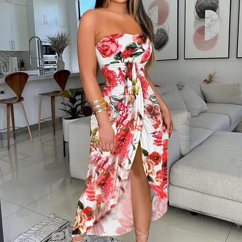 Miniatura 2 de Vestidos de verano fruncidos cruzados para mujer vestido sexy bodycon elegante sin mangas vestido largo para fiesta club vestido de playa