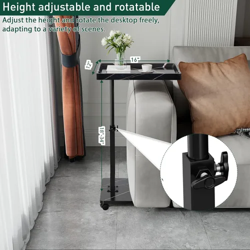 Miniatura 4 de Mesa auxiliar de mesa C de altura ajustable, bandeja de TV giratoria de 360° para espacios pequeños, mesas de sofá que se deslizan debajo, mesas