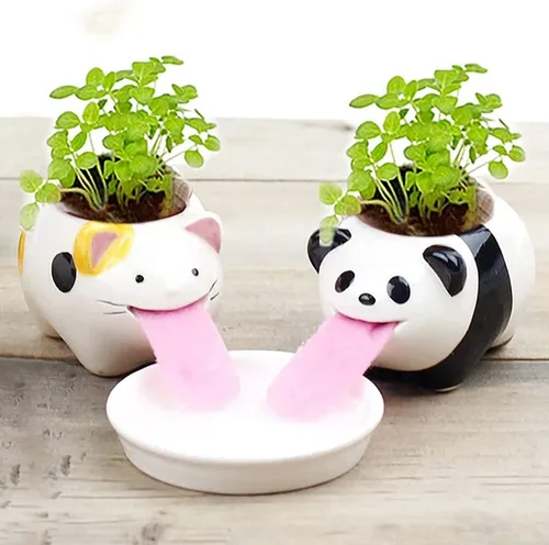 Miniatura 5 de Mini macetas de riego automático para suculentas, 1 paquete de maceta de cerámica animal con lengüeta y orificio de drenaje, maceta creativa