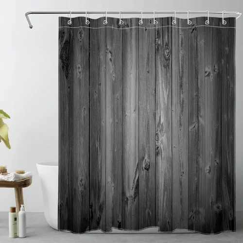 LB Cortina de ducha de madera gris de granja, cortinas de ducha vintage de campo occidental rústico para baño, 60 x 72 pulgadas, tela de poliéster