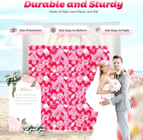 Miniatura 4 de Juego de paneles de pared de flores de seda artificial, telón de fondo de fiesta de boda, panel de pared floral de rosa de seda para ramo, Rosa