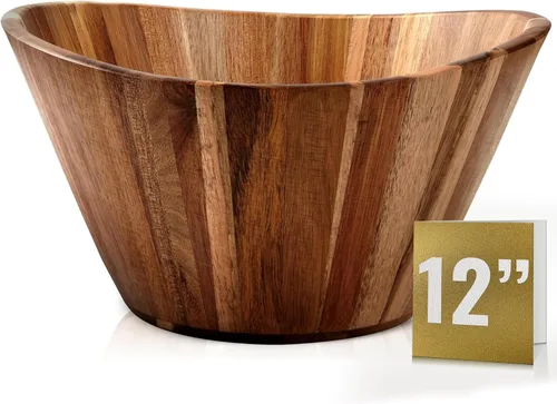 Miniatura 6 de Woodenhouse Juego de 3 cuencos de madera, ensaladera de madera, diseño redondo, grande, para servir, hecho a mano, duradero y elegante, accesorio