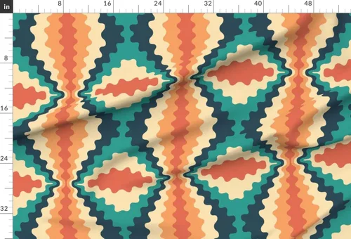 Miniatura 2 de Spoonflower Tela – Psicodélico Retro 1970S Onda Verde azulado Naranja Aqua Impreso en Tela de Gasa Cuarto Grasa – Coser Moda Vestidos Decoración