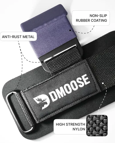 Miniatura 3 de DMoose Fitness Ganchos de levantamiento de pesas (par) para peso muerto, dominadas, remo y encogimientos de hombros – Correa de nailon Púrpura