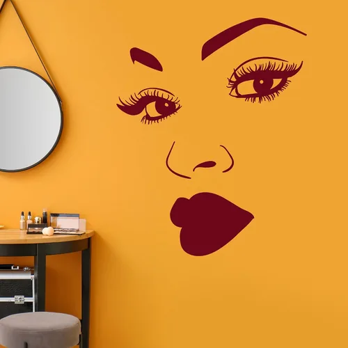Miniatura 3 de Vinilo adhesivo de pared de mujer africana, maquillaje niña, pestañas faciales, labios, decoración grande (2213ig) negro