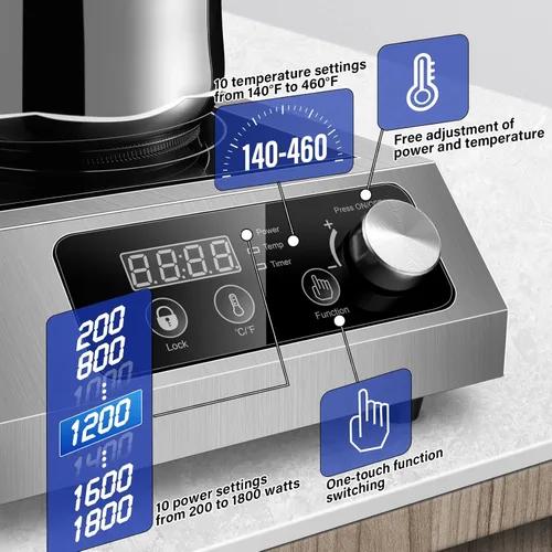 Miniatura 3 de Cocina de inducción comercial de 3500 W: cuenta con control de potencia de precisión de 10 niveles y enfriamiento de bajo ruido para chefs caseros