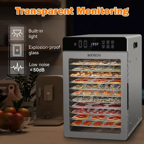 Miniatura 7 de Máquina deshidratadora de alimentos para Jerky 11 pies², deshidratador de acero inoxidable de 12 bandejas 1000W con temporizador de 24H, control